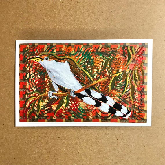 Yellow-billed Cuckoo Painting, Original Art, 4x6 Postcard