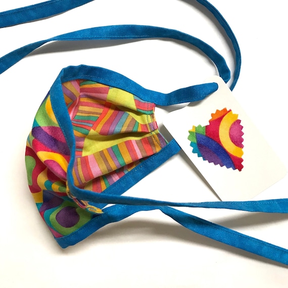KIDS Reversible Cotton Face Mask - Circles/Stripes, Ages 4-11