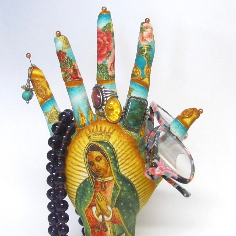 CLASSIC Our Lady Guadalupe Fabric HAND-Stand ~ Jewelry Display ~ Ready to Ship!