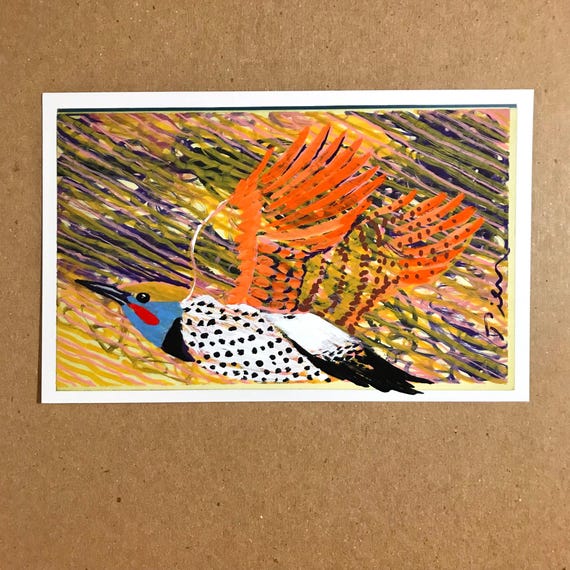Red-shafted Flicker Painting, Original Art, 4x6 Postcard