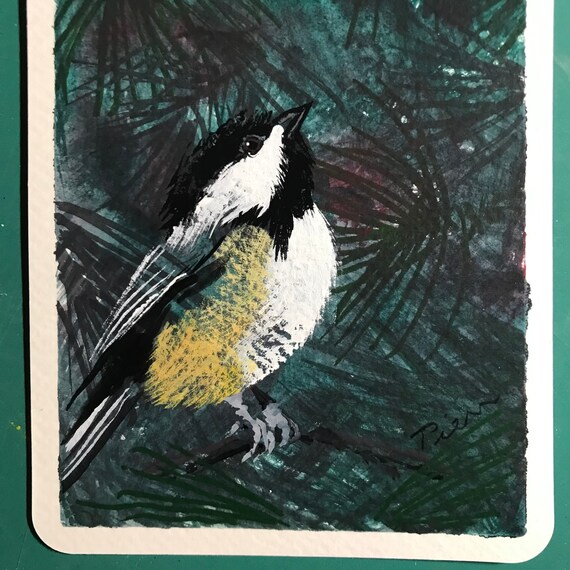 Black-capped Chickadee ~ Postcard Painting #21 ~ Ready to Ship!