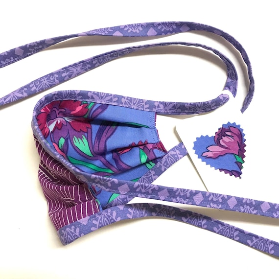 KIDS Reversible Cotton Face Mask - Violet Floral / Violet Lanterns, Ages 4-11