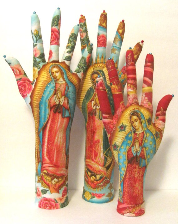 CLASSIC Our Lady Guadalupe Fabric HAND-Stand ~ Jewelry Display ~ Ready to Ship!