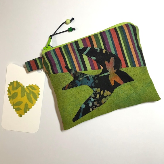 Tiny Black & Green Swallow Wallet - Coin Card Purse