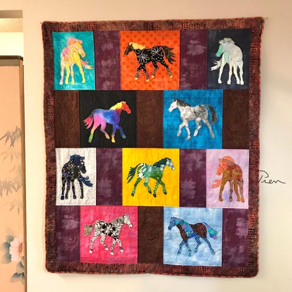 PRETTY HORSES Wall Tapestry, 45x52 Lap Quilt