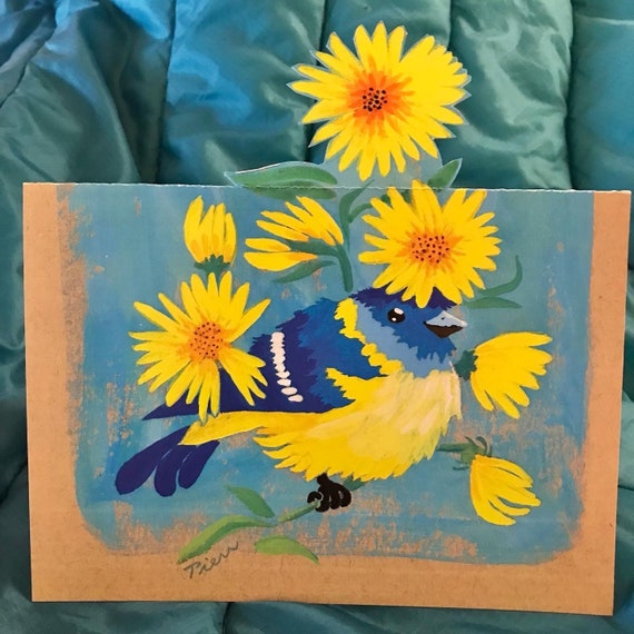 1 Pop-Up Sunflower Bird Card ~ Benefits Ukraine ~ Ready to Ship!