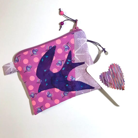 Tiny Purple Swallow Wallet - Coin Card Purse
