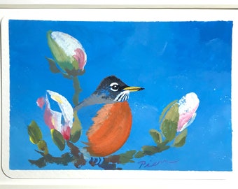 American Robin ~ Postcard Painting #64 ~ Ready to Ship!