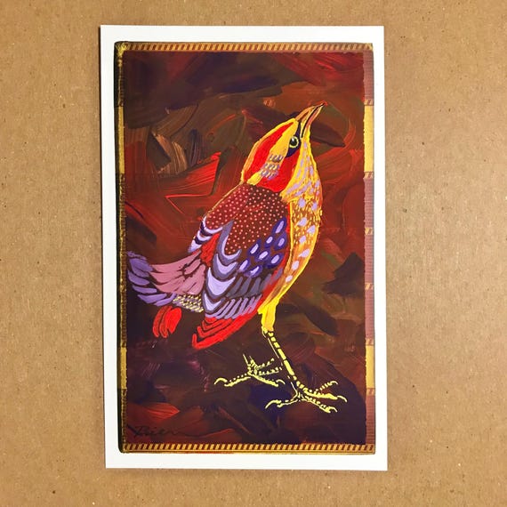 Pitta Bird Painting, Original Art, 4x6 Postcard