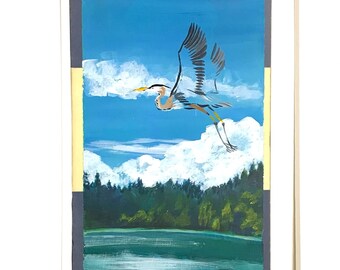 Great Blue Heron ~ Postcard Painting ~ Ready to Ship!