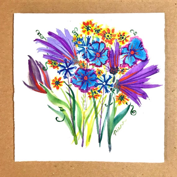 ORIGINAL Hand Painted Flower Card