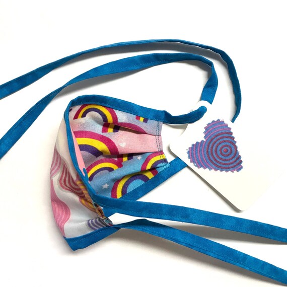 KIDS Reversible Cotton Face Mask - Rainbows / Circles, Ages 4-11