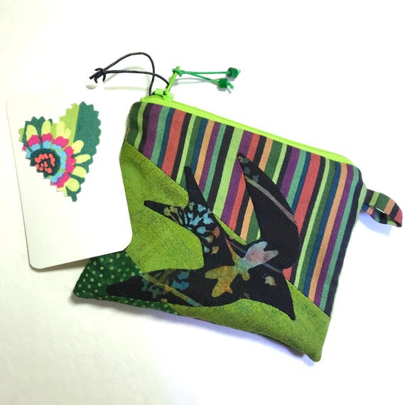 Tiny Black & Green Swallow Wallet - Coin Card Purse