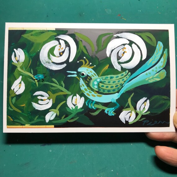 New Bird ~ Postcard Painting #85 ~ Ready to Ship!