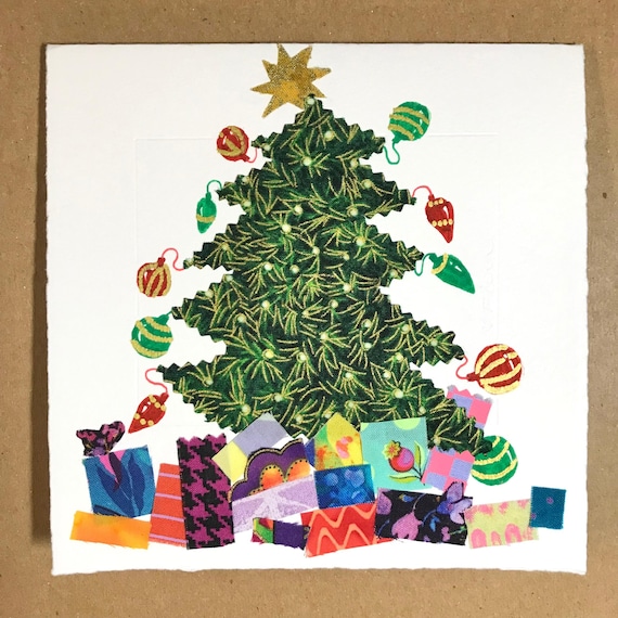 1 Hand-trimmed Fabric Christmas Tree Card