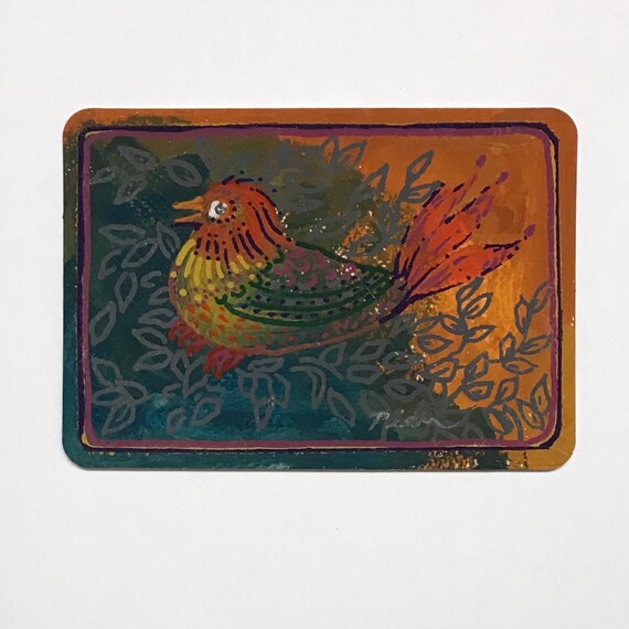 Whimsical Bird ~ Postcard Painting ~ Ready to Ship!