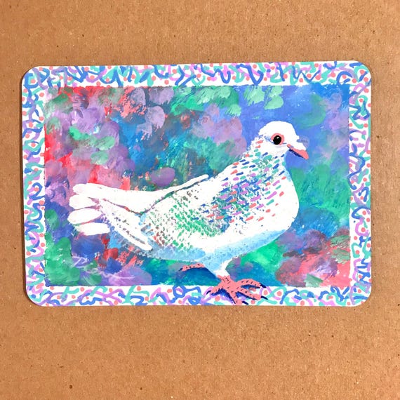 White Pigeon Painting, Original Art, 4x6 Postcard