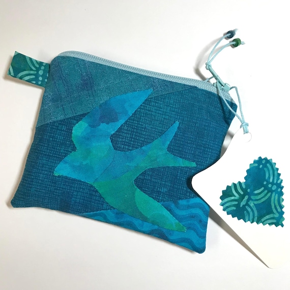 Tiny Aqua Swallow Wallet - Coin Card Purse