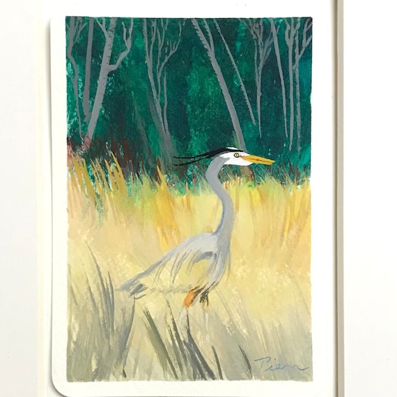 Great Blue Heron ~ Postcard Painting ~ Ready to Ship!