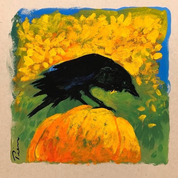 Wise Old Crow ~ Acrylic-Gouache Painting ~ Ready to Ship!