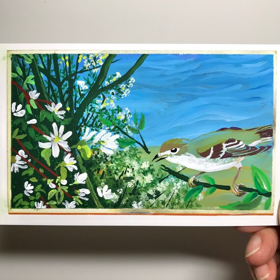 Hutton's Vireo ~ Postcard Painting #80 ~ Ready to Ship!