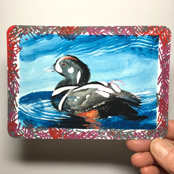 Harlequin Duck ~ Postcard Painting #20 ~ Ready to Ship!