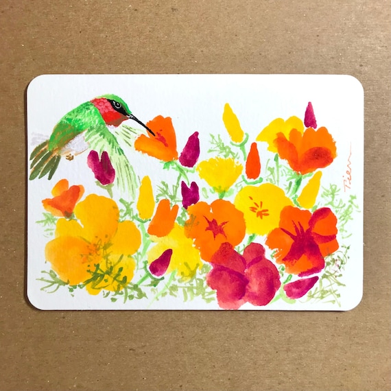 Ruby-throated Hummingbird ~ Postcard Painting #129