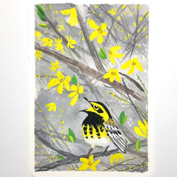 Townsend's Warbler ~ Postcard Painting ~ Ready to Ship!