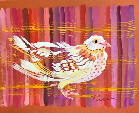 Weaving Dove ~ Acrylic-Gouache Painting ~ Ready to Ship!
