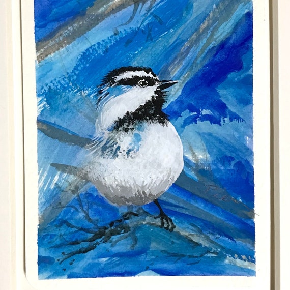 Mountain Chickadee ~ Postcard Painting ~ Ready to Ship!