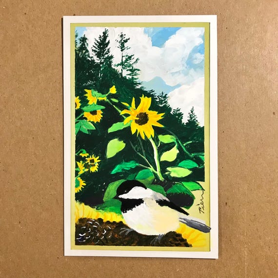 Black-capped Chickadee Painting, Original Art, 4x6 Postcard