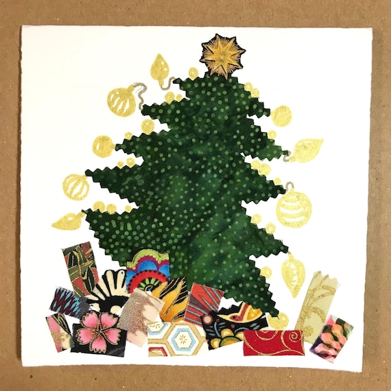 1 Hand-trimmed Fabric Christmas Tree Card