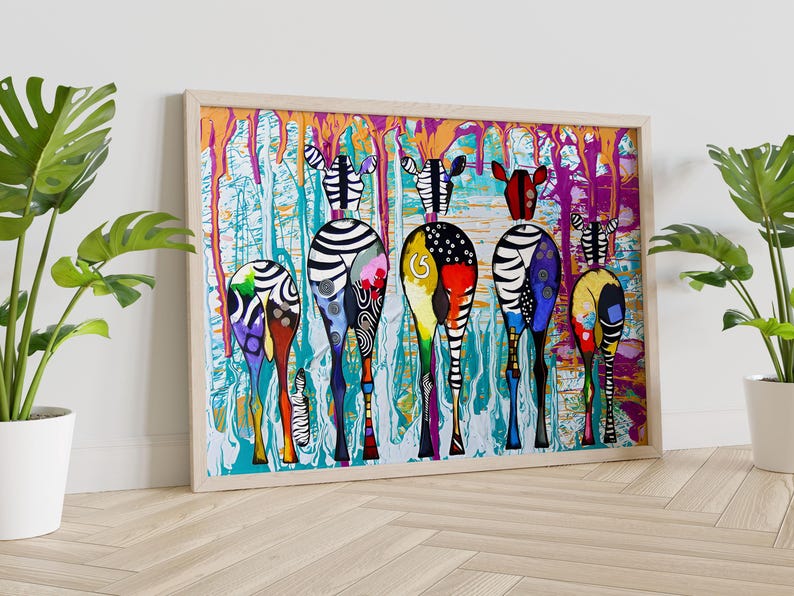 Banksy Zebra Art - Colorful Zebra Wall Decor - Abstract Oil Painting ...