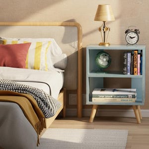 Minimalist nightstand with double shelf storage in bedroom