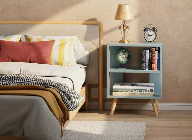 Minimalist nightstand with double shelf storage in bedroom