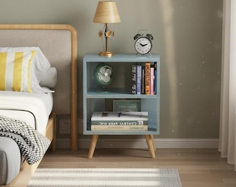 Modern Narrow Nightstand for Small Spaces, Bedside Table with Storage Shelf, Minimalist Side Table