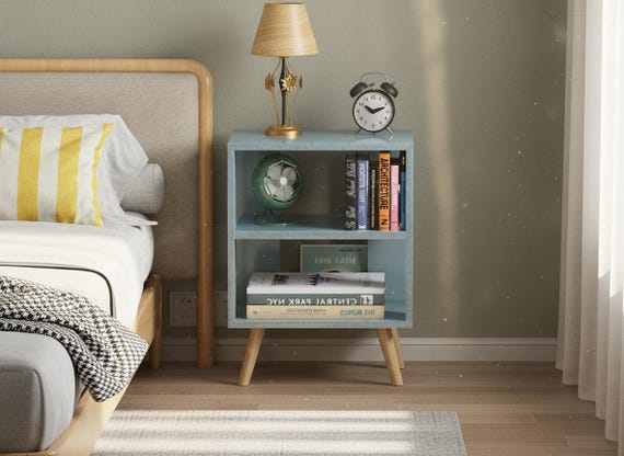 Modern Narrow Nightstand for Small Spaces, Bedside Table with Storage Shelf, Minimalist Side Table