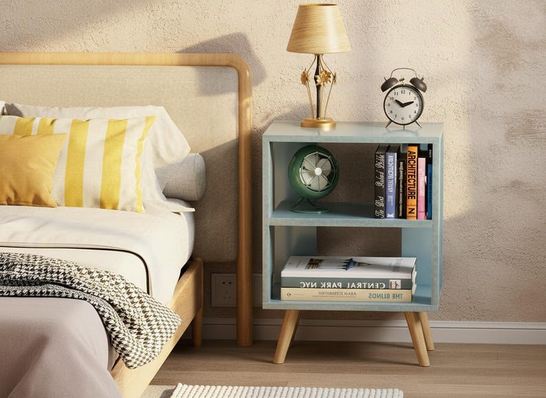 Small bedside table used as sofa side table in modern room