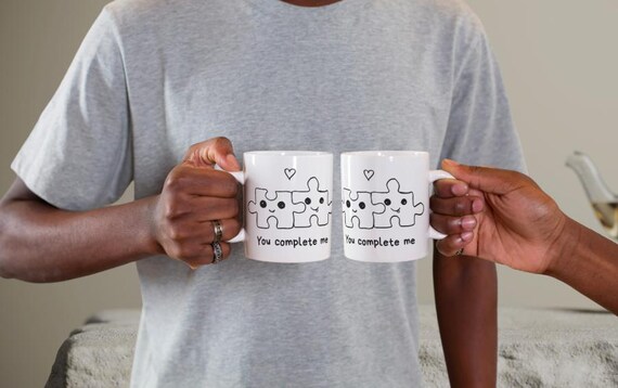 You Complete Me White Glossy Mug, Valentine’s Day Gift for Couples, Romantic Coffee Mug, Anniversary Gift