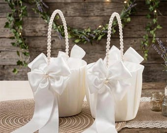 Flower Girl Basket Pearl Handle For Wedding Ceremony