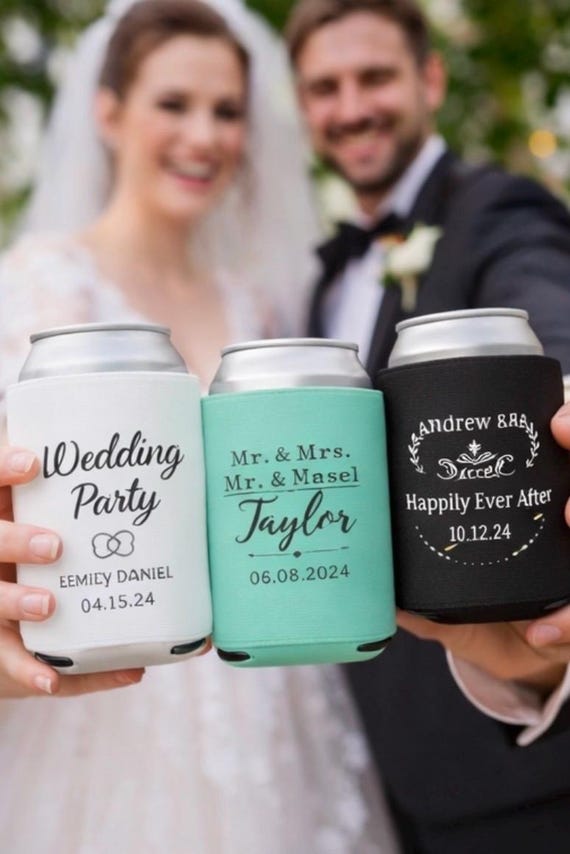 Personalised Neoprene Can and Bottle Koozies- Custom Koozie | Stencilled Sleeve | Party & Wedding Gift