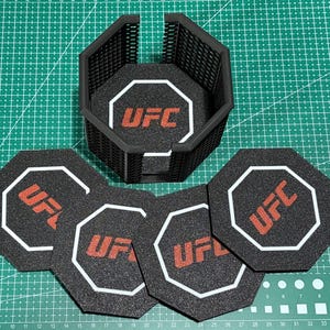 UFC Octagon Coaster Set – Premium Coasters + Octagon Holder | Custom Colour Logo | MMA Fan Gift | Man Cave & Home Bar. image 5