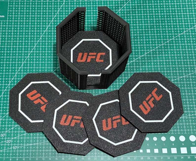 UFC Octagon Coaster Set – Premium Coasters + Octagon Holder | Custom Colour Logo | MMA Fan Gift | Man Cave & Home Bar. image 5