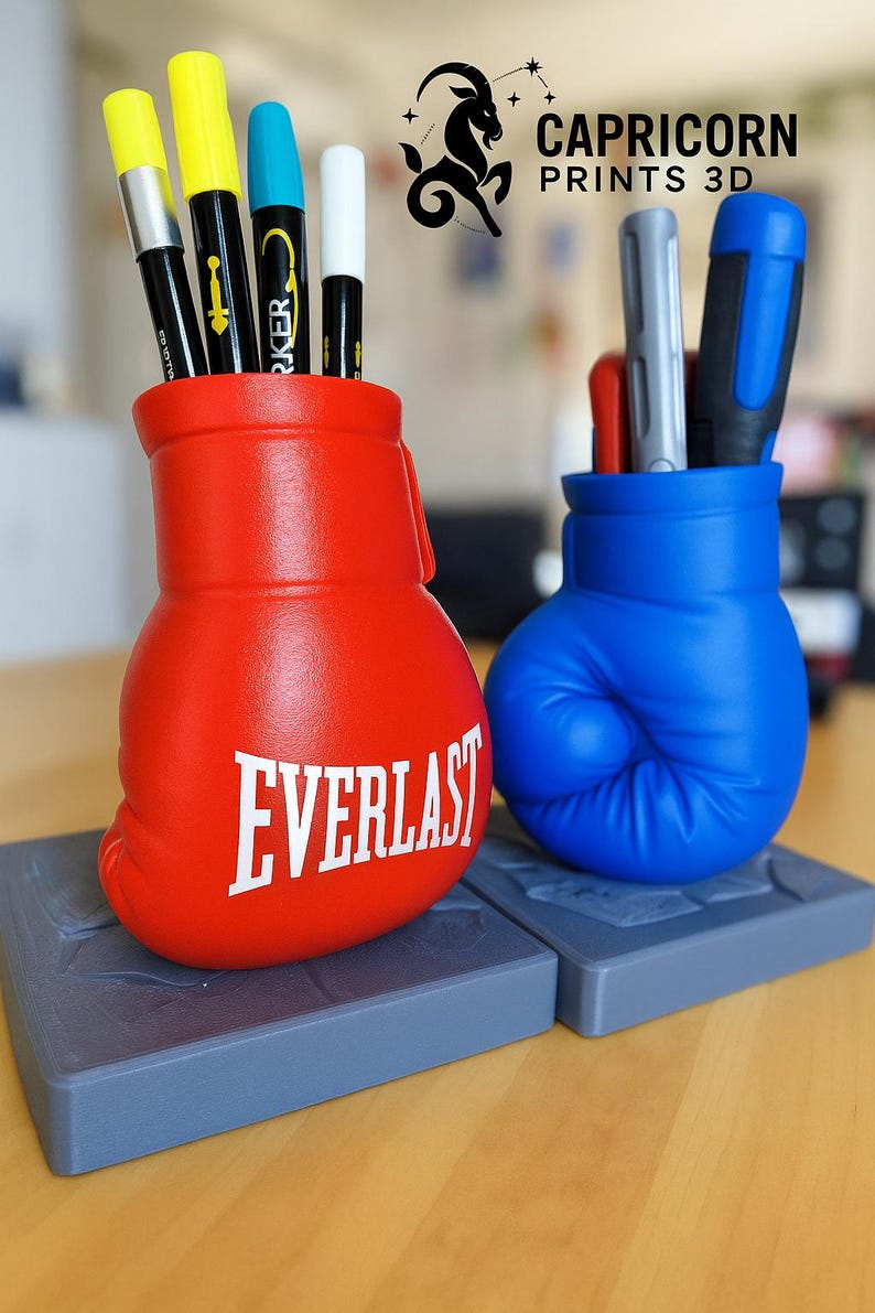 3D Printed Boxing Glove Pen Holder – Cracked Stone Base, Desk Organizer ...