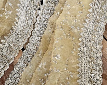cream gold Dupatta wrap Gold Zari, Embroidery, and Sequins | Elegant Wedding Bridal Scarf for Lehangas, Suits & Anarkali