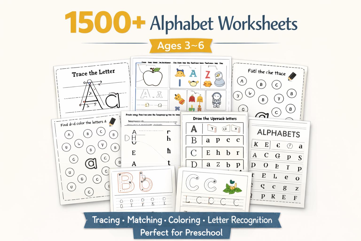 Preschool Learning Bundle | Alphabet Numbers Shapes Worksheets ...