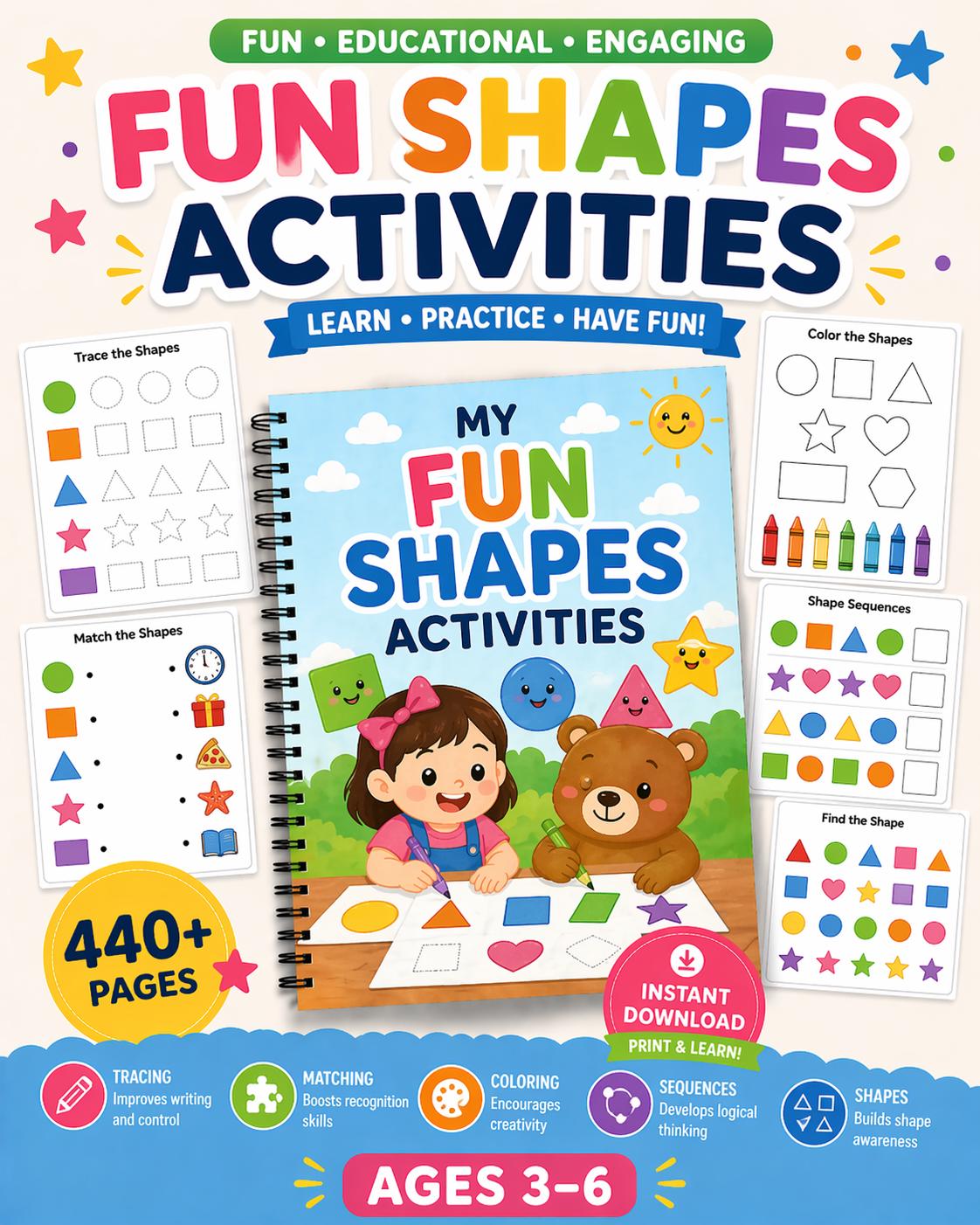 Shapes Activity Pack Preschool Learning Worksheets (PDF Download)