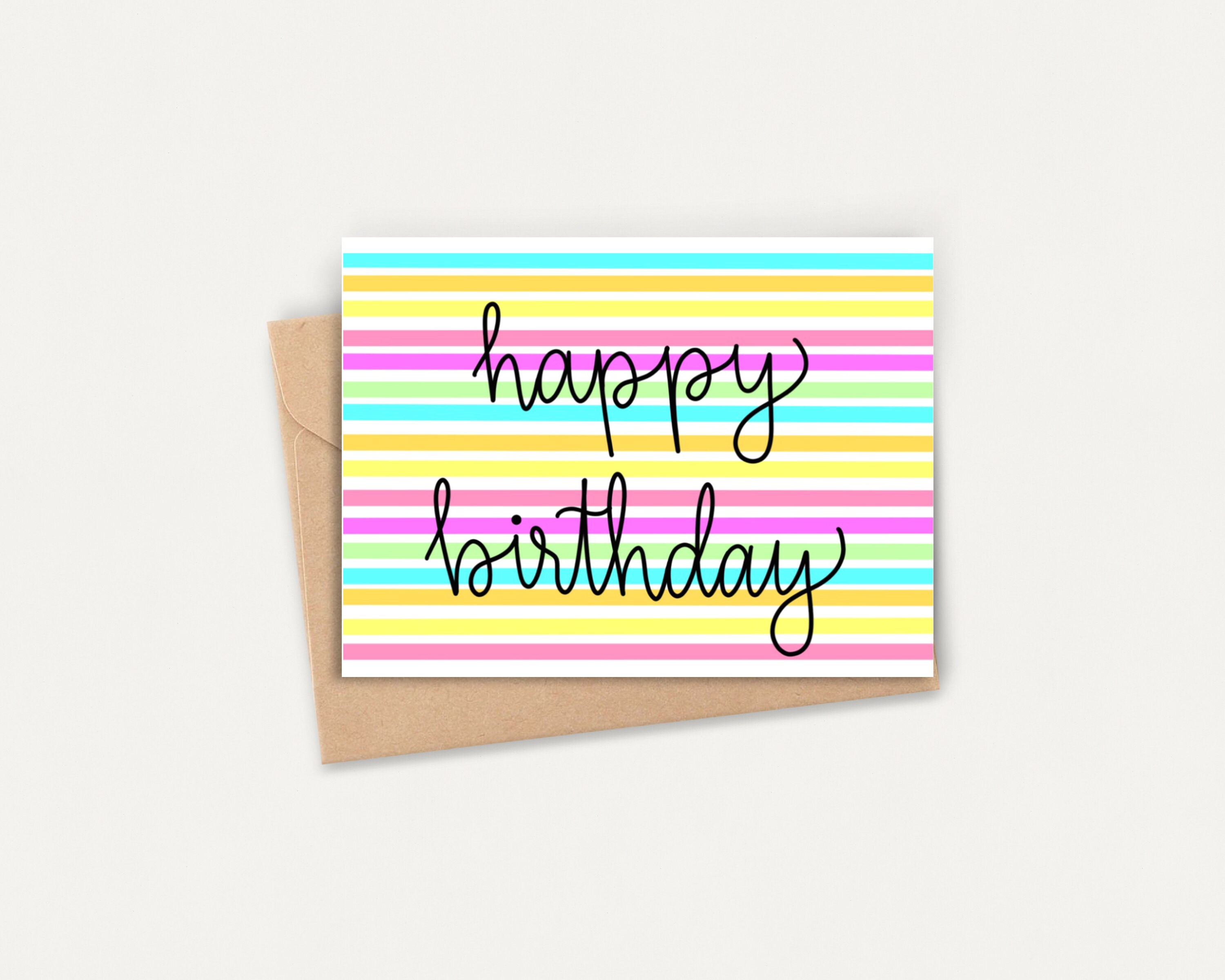 Printable Happy Birthday Card Stripes Printable Birthday - Etsy