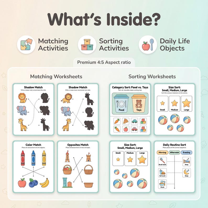 Matching Visual Process Visual Matching Activities for Kids | Printable Worksheets - Etsy