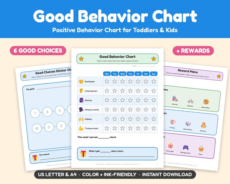 Behavior Chart for Kids Printable, Toddler Good Behavior Chart ...
